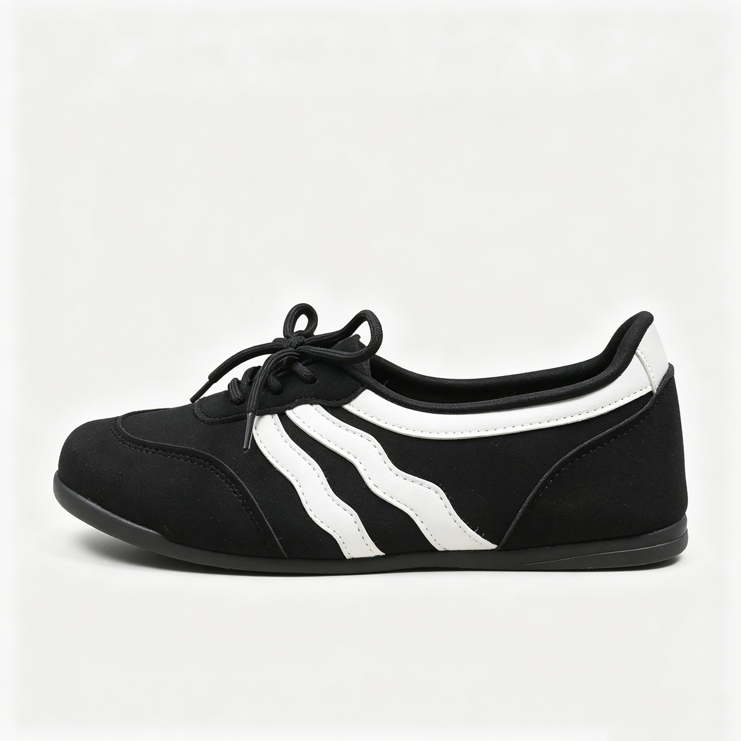 Women's Retro Lace-Up Ballet Sneakers, Black & White Stripe Casual Flat Shoes, Lightweight Comfortable Daily Wear Footwear