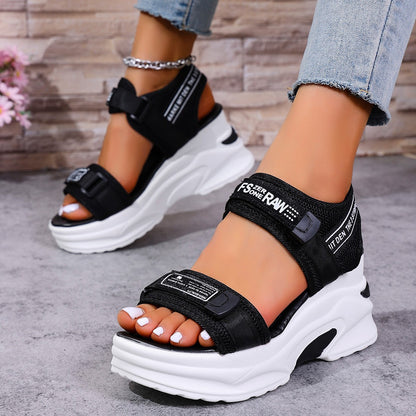 💝Summer Sale⭐❤2026 Summer Women's One Strap Hook & Loop Wedge Platform Sandals Fashion Versatile Beach Casual Shoes