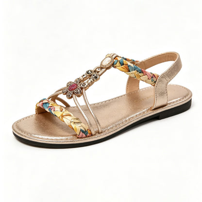 Bohemian Bead T-Strap Flat Sandals with Built-In Arch Support & Slip-On Convenience