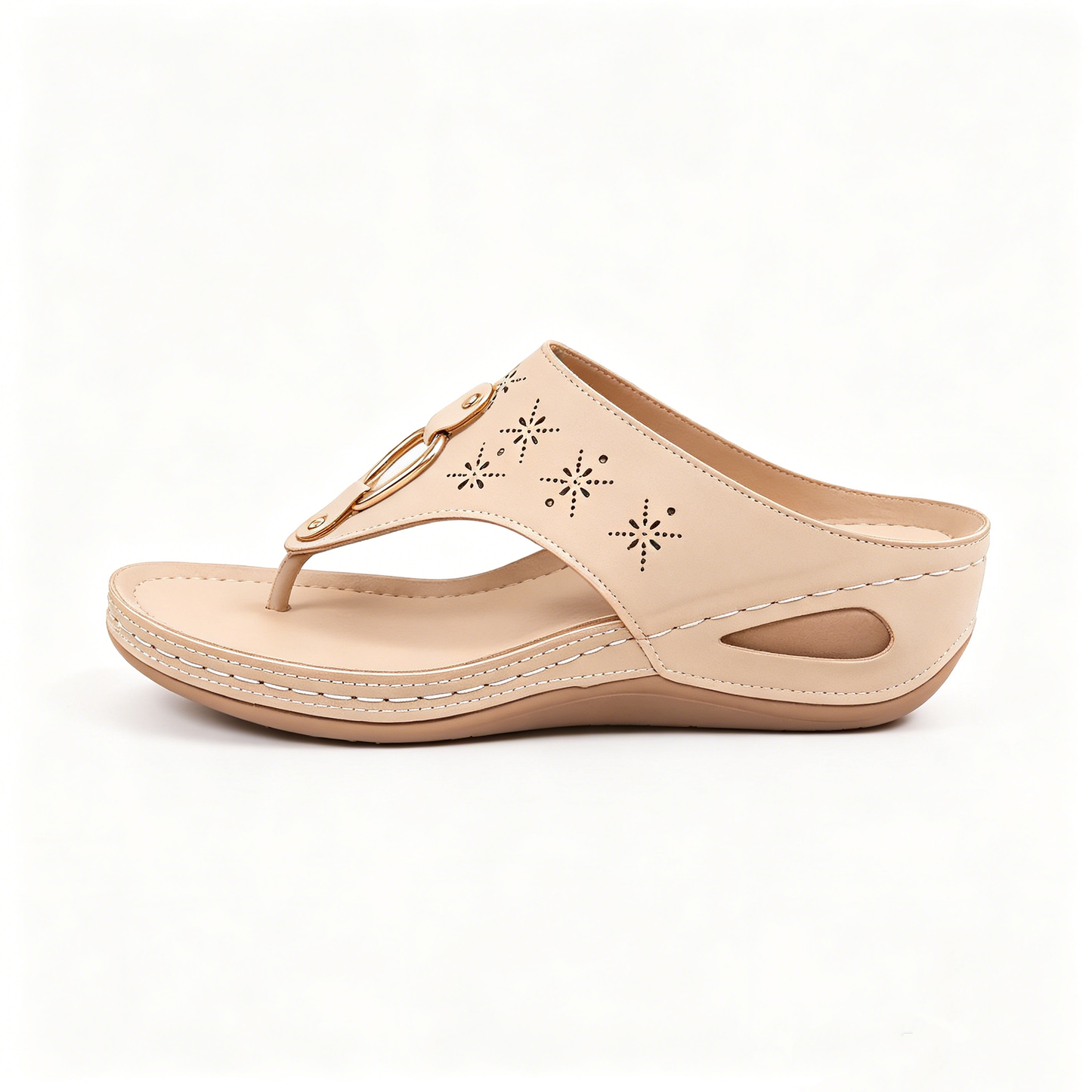 Boho Stitched Comfort Wedge Flip Flops, All-Day Cushioned Beach Footwear