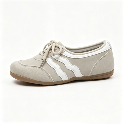 Women's Retro Lace-Up Ballet Sneakers, Black & White Stripe Casual Flat Shoes, Lightweight Comfortable Daily Wear Footwear