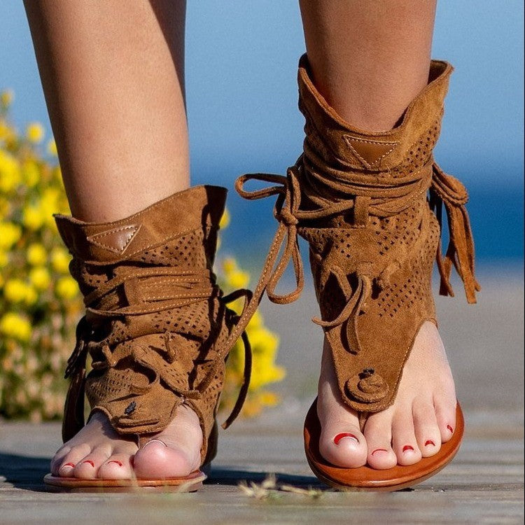 😍Last Day 50% OFF😍-Womens Back Strappy Retro Bohemian Tassel Sandals