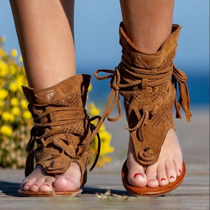 😍Last Day 50% OFF😍-Womens Back Strappy Retro Bohemian Tassel Sandals