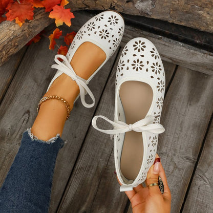 Ladies Breathable Perforated Floral Flat Shoes Casual Walking Daily Footwear