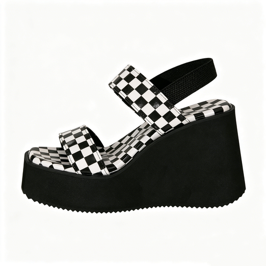 Bootara Women’s Livia Checkered Platform Sandals – Chunky Heel Breathable Casual Summer Shoes