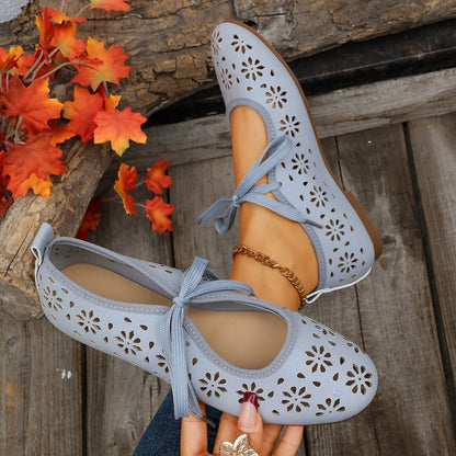 Ladies Breathable Perforated Floral Flat Shoes Casual Walking Daily Footwear