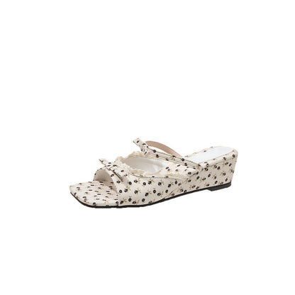 Women Ditsy Floral Print Wedge Ankle Strap Sandals Open Toe Summer Shoes