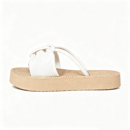 Sweet Knotted Bow Platform Slides | Breathable Fabric Summer Beach Sandals