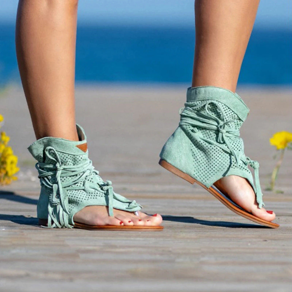 😍Last Day 50% OFF😍-Womens Back Strappy Retro Bohemian Tassel Sandals