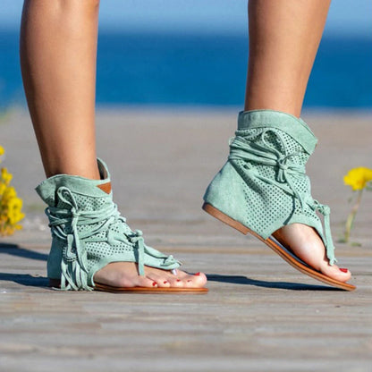😍Last Day 50% OFF😍-Womens Back Strappy Retro Bohemian Tassel Sandals